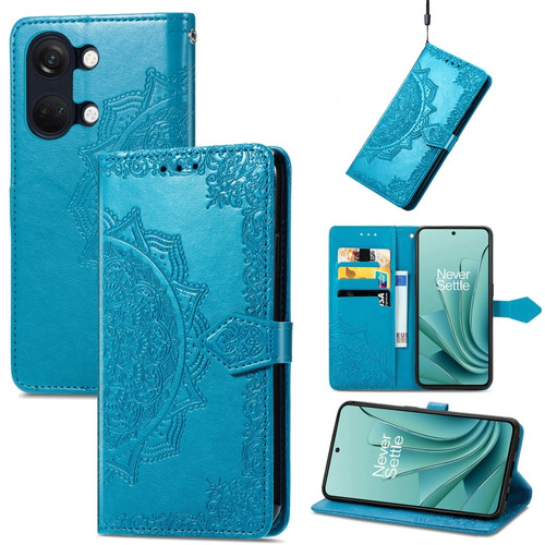 OnePlus Ace 2V Mandala Flower Embossed Leather Phone Case - Blue