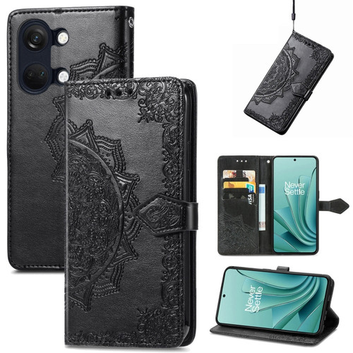 OnePlus Ace 2V Mandala Flower Embossed Leather Phone Case - Black