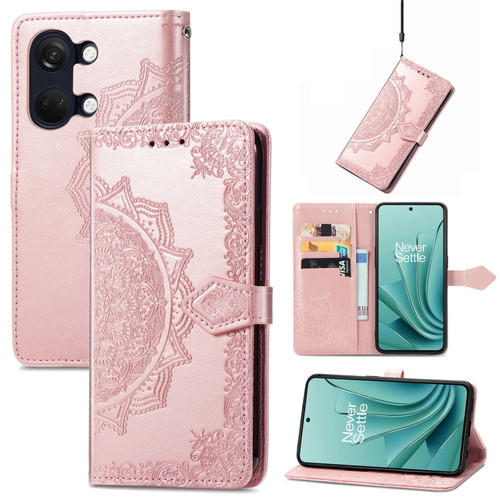 OnePlus Ace 2V Mandala Flower Embossed Leather Phone Case - Rose Gold