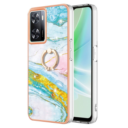 OnePlus Nord N300 Electroplating Marble IMD TPU Phone Case with Ring Holder - Green 004