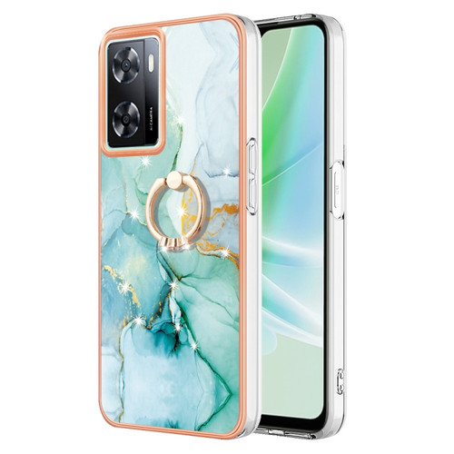 OnePlus Nord N300 Electroplating Marble IMD TPU Phone Case with Ring Holder - Green 003