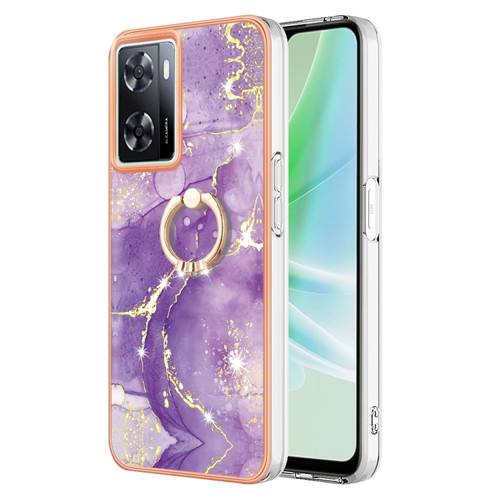 OnePlus Nord N300 Electroplating Marble IMD TPU Phone Case with Ring Holder - Purple 002