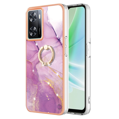 OnePlus Nord N300 Electroplating Marble IMD TPU Phone Case with Ring Holder - Purple 001