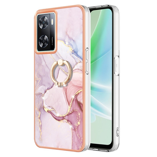 OnePlus Nord N300 Electroplating Marble IMD TPU Phone Case with Ring Holder - Rose Gold 005