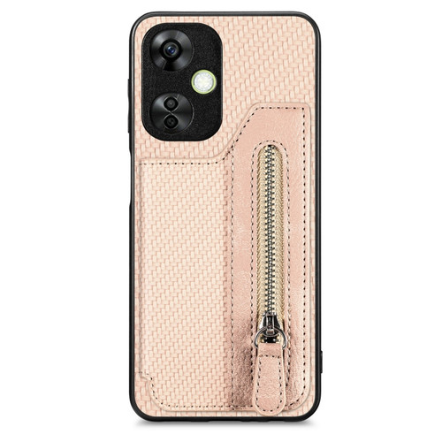 Oneplus Nord CE 3 Lite Carbon Fiber Horizontal Flip Zipper Wallet Phone Case - Khaki