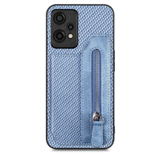 Oneplus Nord CE 2 Lite 5G Carbon Fiber Horizontal Flip Zipper Wallet Phone Case - Blue