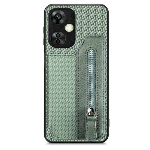 Oneplus Nord CE 3 Lite Carbon Fiber Horizontal Flip Zipper Wallet Phone Case - Green