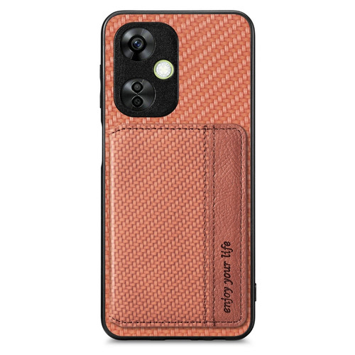 Oneplus Nord CE 3 Lite Carbon Fiber Magnetic Card Bag Phone Case - Brown