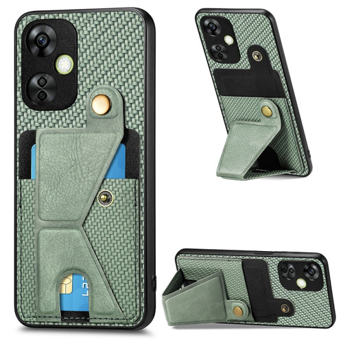 Oneplus Nord CE 3 Lite Carbon Fiber Wallet Flip Card K-shaped Holder Phone Case - Green