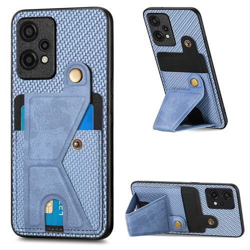 Oneplus Nord CE 2 Lite 5G Carbon Fiber Wallet Flip Card K-shaped Holder Phone Case - Blue