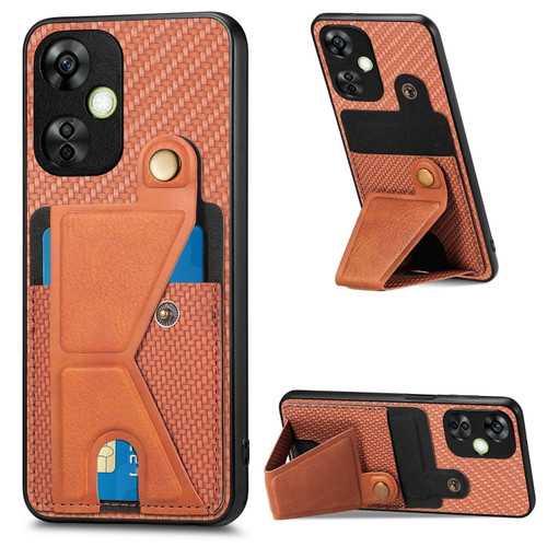 Oneplus Nord CE 3 Lite Carbon Fiber Wallet Flip Card K-shaped Holder Phone Case - Brown