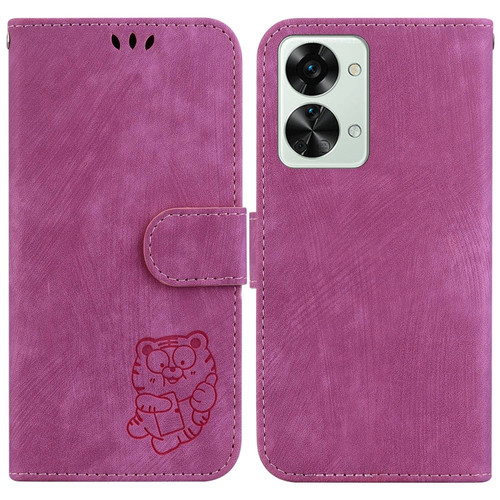 OnePlus Nord 2T Little Tiger Embossed Leather Phone Case - Rose Red