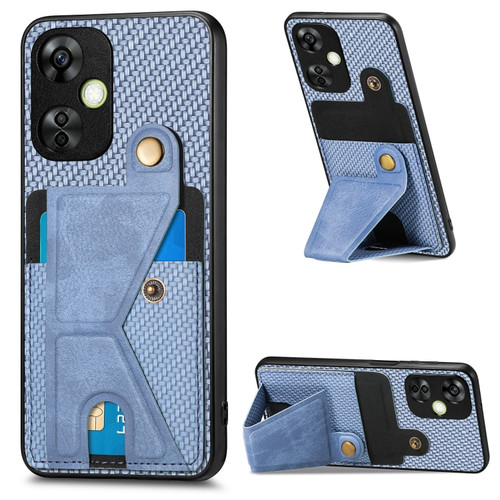 Oneplus Nord CE 3 Lite Carbon Fiber Wallet Flip Card K-shaped Holder Phone Case - Blue