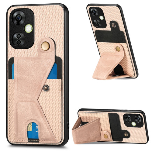 Oneplus Nord CE 3 Lite Carbon Fiber Wallet Flip Card K-shaped Holder Phone Case - Khaki