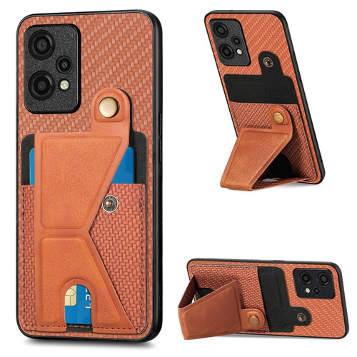 Oneplus Nord CE 2 Lite 5G Carbon Fiber Wallet Flip Card K-shaped Holder Phone Case - Brown