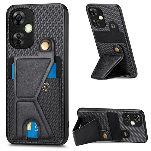 Oneplus Nord CE 3 Lite Carbon Fiber Wallet Flip Card K-shaped Holder Phone Case - Black