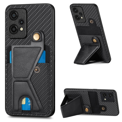 Oneplus Nord CE 2 Lite 5G Carbon Fiber Wallet Flip Card K-shaped Holder Phone Case - Black