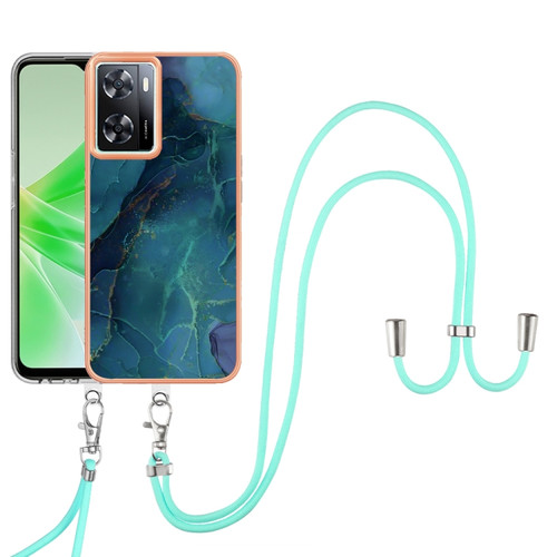 OnePlus Nord N300 Electroplating Marble Dual-side IMD Phone Case with Lanyard - Green 017