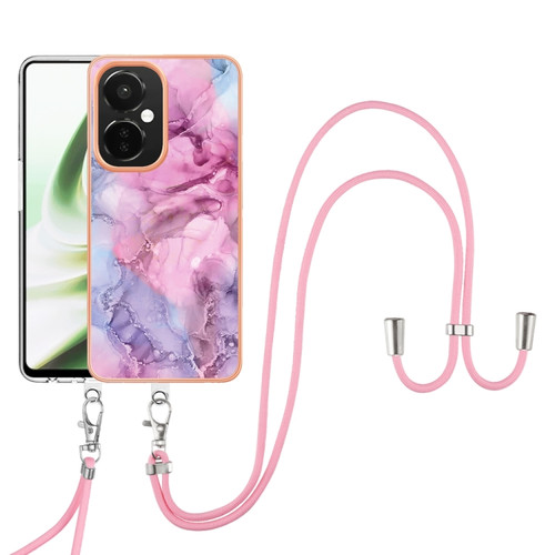 OnePlus Nord CE 3 Electroplating Marble Dual-side IMD Phone Case with Lanyard - Pink 013