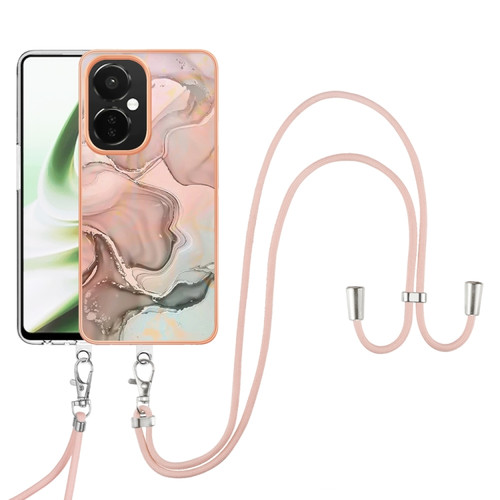 OnePlus Nord CE 3 Electroplating Marble Dual-side IMD Phone Case with Lanyard - Rose Gold 015