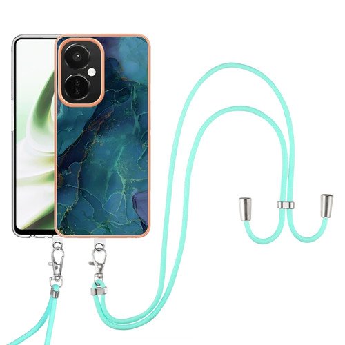 OnePlus Nord CE 3 Electroplating Marble Dual-side IMD Phone Case with Lanyard - Green 017