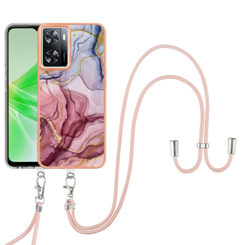 OnePlus Nord N300 Electroplating Marble Dual-side IMD Phone Case with Lanyard - Rose Red 014