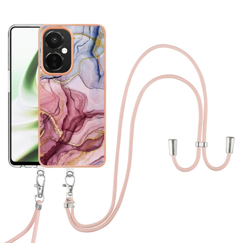 OnePlus Nord CE 3 Electroplating Marble Dual-side IMD Phone Case with Lanyard - Rose Red 014