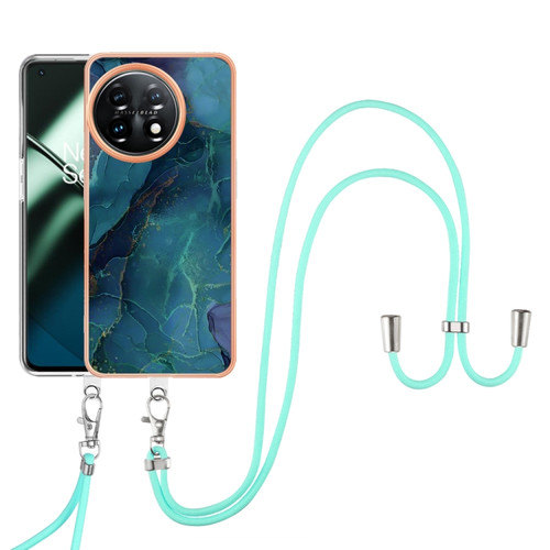 OnePlus 11 Electroplating Marble Dual-side IMD Phone Case with Lanyard - Green 017