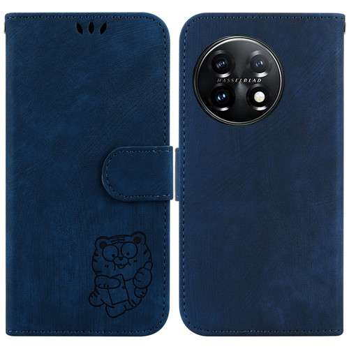 OnePlus 11 Little Tiger Embossed Leather Phone Case - Dark Blue