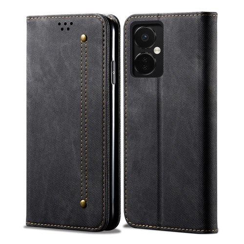 OnePlus Nord CE 3 Denim Texture Flip Leather Phone Case - Black