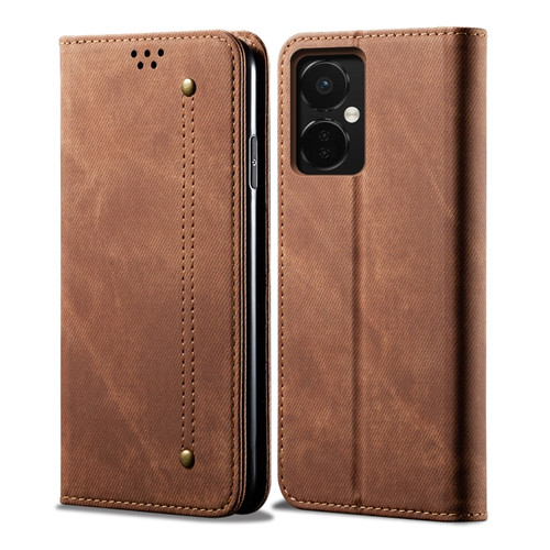 OnePlus Nord CE 3 Denim Texture Flip Leather Phone Case - Brown