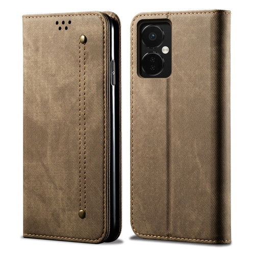 OnePlus Nord CE 3 Denim Texture Flip Leather Phone Case - Khaki