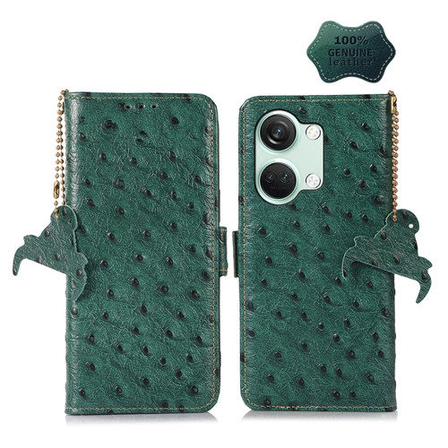 OnePlus Nord 3 / Ace 2V Ostrich Pattern Genuine Leather RFID Phone Case - Green