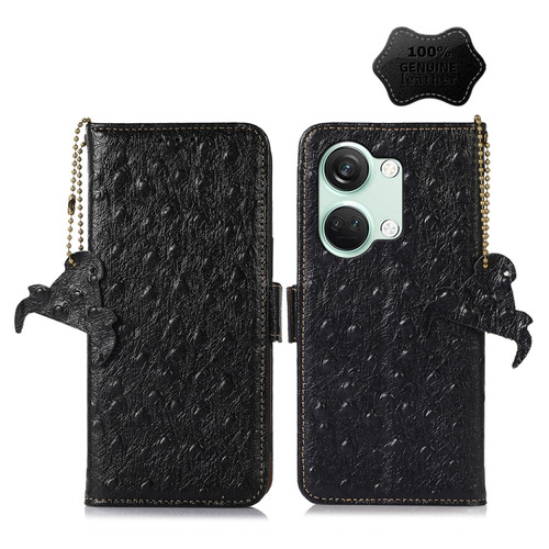 OnePlus Nord 3 / Ace 2V Ostrich Pattern Genuine Leather RFID Phone Case - Black