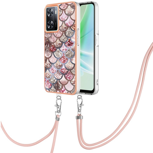 OnePlus Nord N300 Electroplating IMD TPU Phone Case with Lanyard - Pink Scales