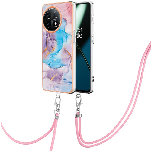 OnePlus 11 Electroplating IMD TPU Phone Case with Lanyard - Blue Marble