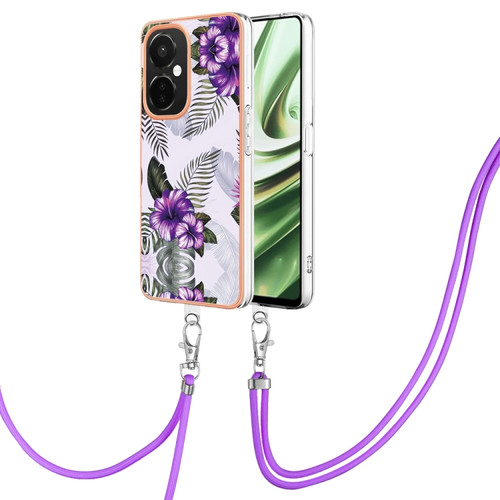 OnePlus Nord CE 3 5G/Nord CE 3 Lite Electroplating IMD TPU Phone Case with Lanyard - Purple Flower