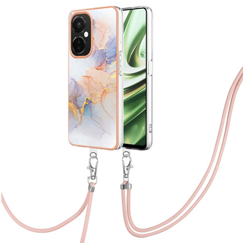 OnePlus Nord CE 3 5G/Nord CE 3 Lite Electroplating IMD TPU Phone Case with Lanyard - White Marble
