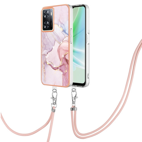 OnePlus Nord N300 Electroplating Marble Dual-side IMD Phone Case with Lanyard - Rose Gold 005