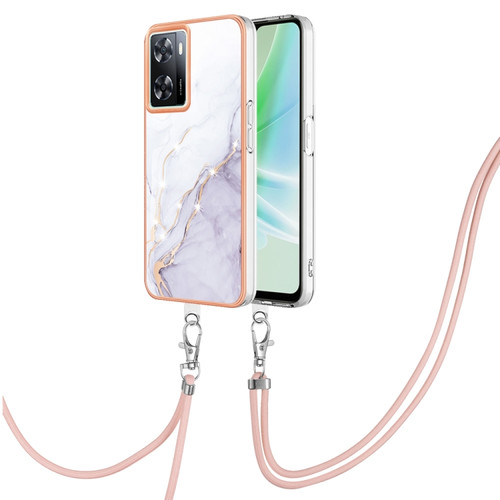 OnePlus Nord N300 Electroplating Marble Dual-side IMD Phone Case with Lanyard - White 006