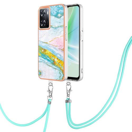 OnePlus Nord N300 Electroplating Marble Dual-side IMD Phone Case with Lanyard - Green 004