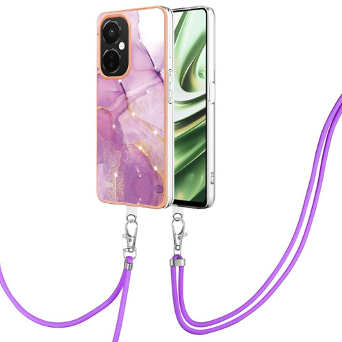 OnePlus Nord CE 3 5G/Nord CE 3 Lite Electroplating Marble Dual-side IMD Phone Case with Lanyard - Purple 001