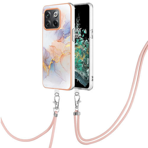 OnePlus 10T 5G/Ace Pro Electroplating IMD TPU Phone Case with Lanyard - White Marble