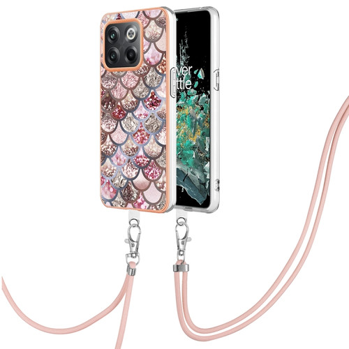 OnePlus 10T 5G/Ace Pro Electroplating IMD TPU Phone Case with Lanyard - Pink Scales