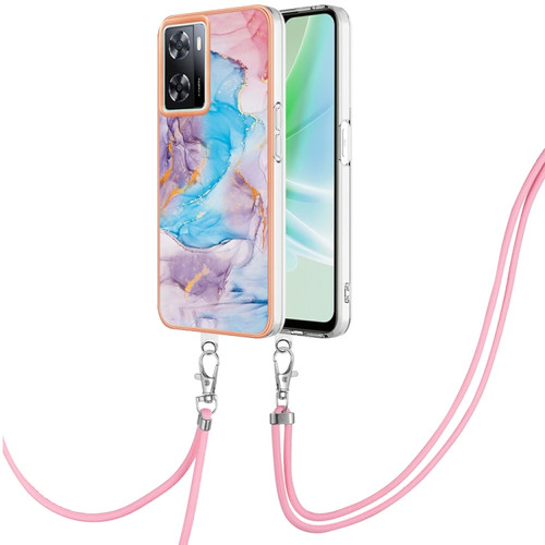 OnePlus Nord N300 Electroplating IMD TPU Phone Case with Lanyard - Blue Marble