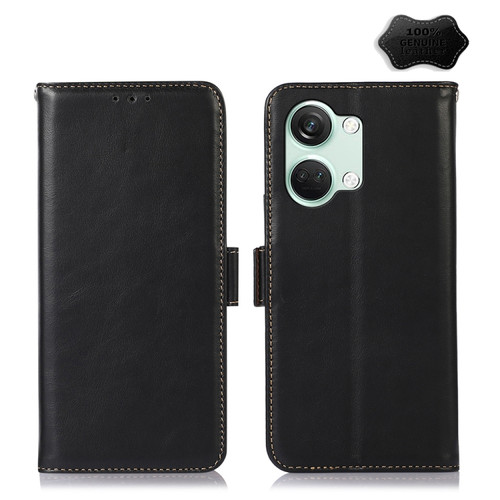 OnePlus Nord 3 / Ace 2V Magnetic Crazy Horse Texture Genuine Leather RFID Phone Case - Black