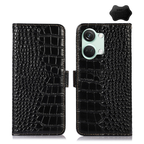 OnePlus Nord 3 / Ace 2V Crocodile Top Layer Cowhide Leather Phone Case - Black