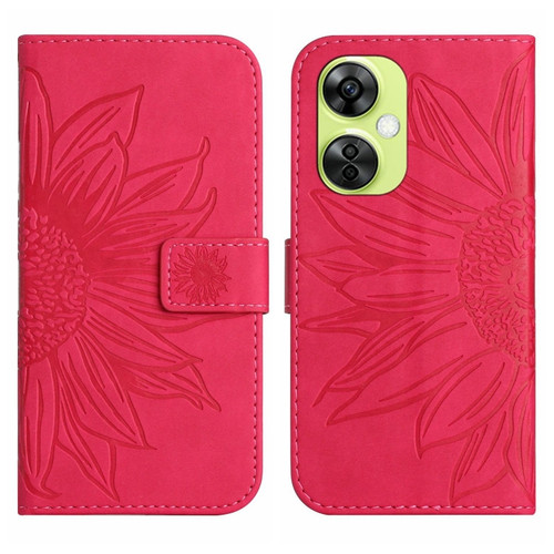 OnePlus Nord CE 3 Lite Skin Feel Sun Flower Embossed Leather Phone Case with Lanyard - Rose Red