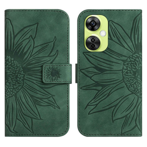 OnePlus Nord CE 3 Lite Skin Feel Sun Flower Embossed Leather Phone Case with Lanyard - Green