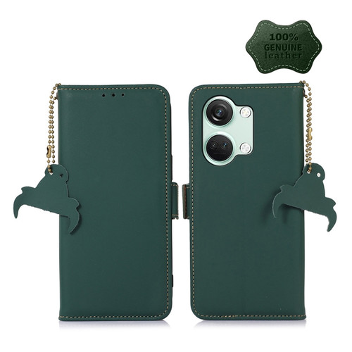 OnePlus Nord 3 / Ace 2V Genuine Leather Magnetic RFID Leather Phone Case - Green